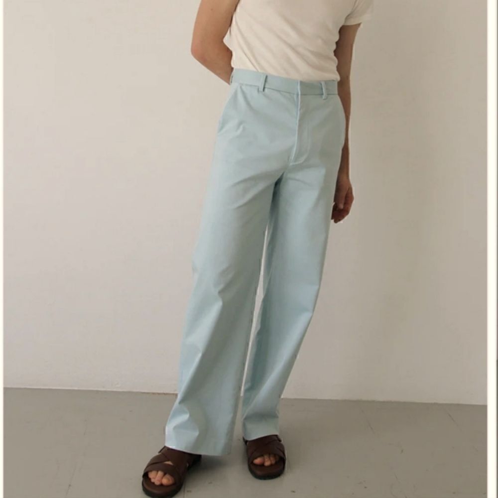 Local Pattern Terry Loose Bootcut Trousers Sky Blue Men's Small